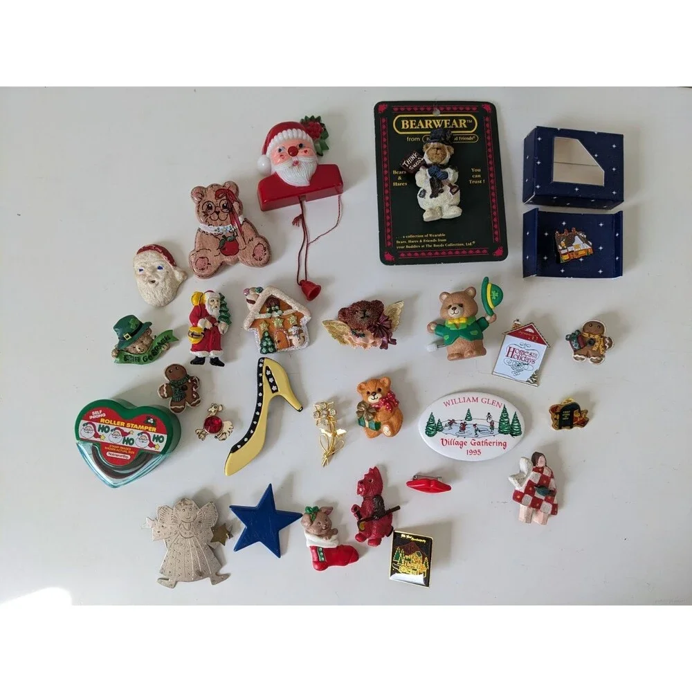 Vintage 27 Christmas Brooch Santa Bear Gingerbread Angel, Boyd's #26067 Bearwear